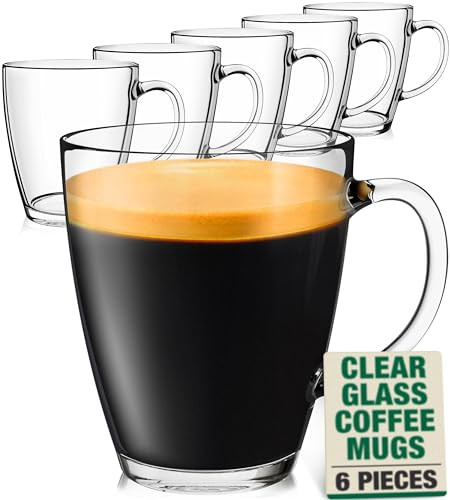 Eparé Clear Glass Coffee Mugs - Clear Transparent Tea Cups & Coffee Glasses - Clear Coffee Mugs Set of 6 - Cappuccino Glass Mugs & Cup For Hot Beverages With Handle | Amazon (US)