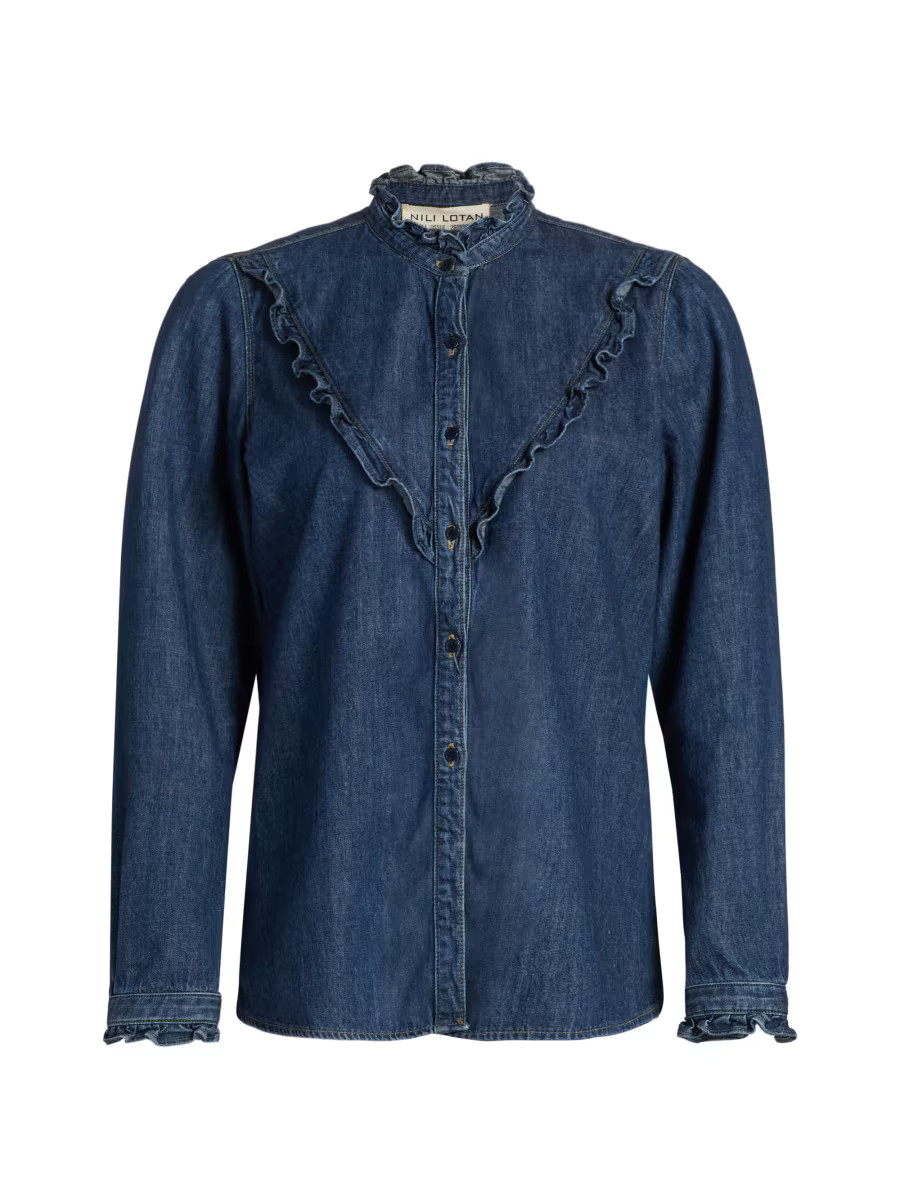 Nili Lotan Marcela Denim Ruffled Shirt | Saks Fifth Avenue | Saks Fifth Avenue