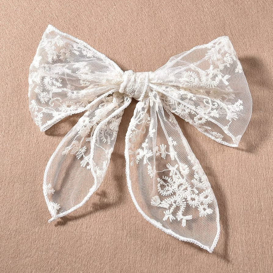 BVIIE Hair Bow Clip, Large Lace Hair Bow for Women Girls, Off White - Handmade Hair Accessories f... | Amazon (US)