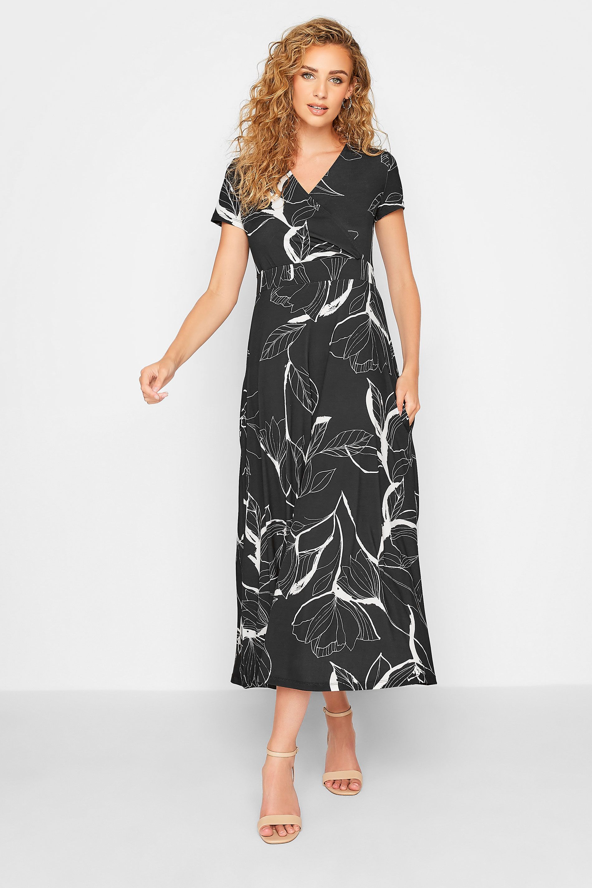 LTS Tall Black Floral V-Neck Midaxi Dress | Long Tall Sally