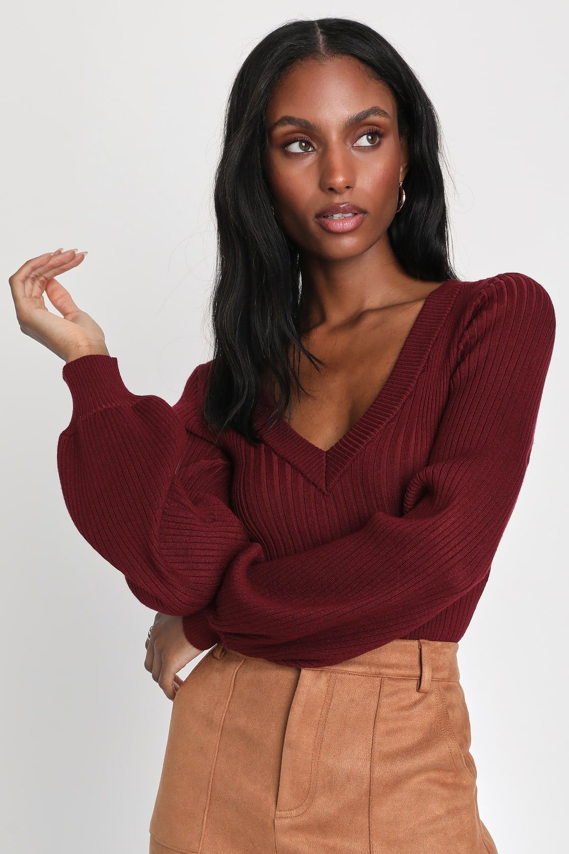 Subtle Sensation Burgundy V-Neck Ribbed Sweater Top | Lulus (US)