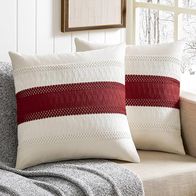 ZeeMart 2 Packs Cotton Boho Christmas Pillow Covers 22x22 Inch Contrast/Red, Soft Farmhouse Decor... | Amazon (US)