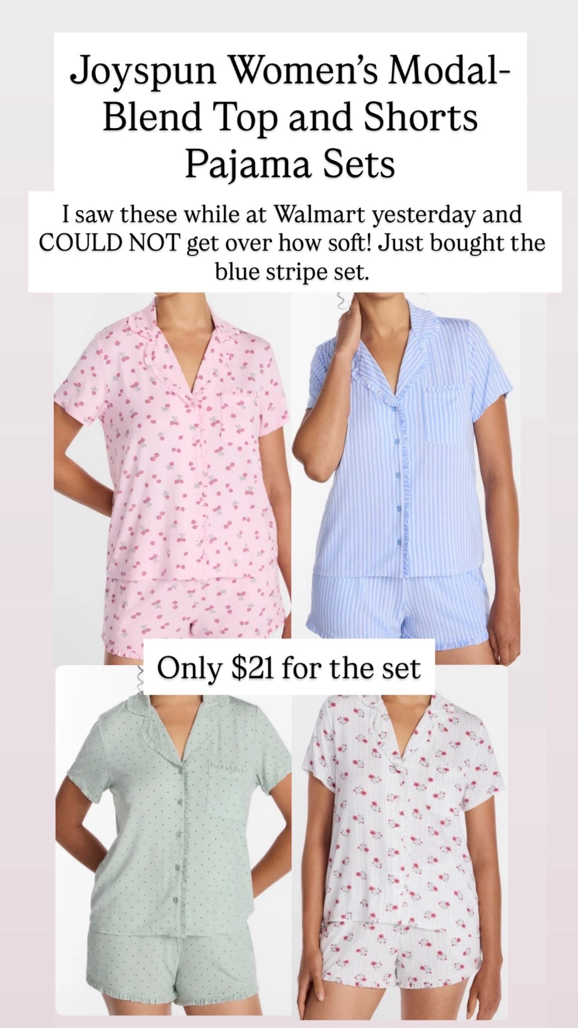 Joyspun Women’s Modal-Blend Ruffle Trim Notch Collar Top and Shorts Pajama Sets are $21

#LTKootd