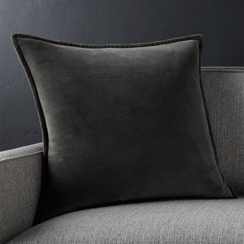 Brenner Grey 20" Velvet Pillow with Feather-Down Insert + Reviews | Crate and Barrel | Crate & Barrel