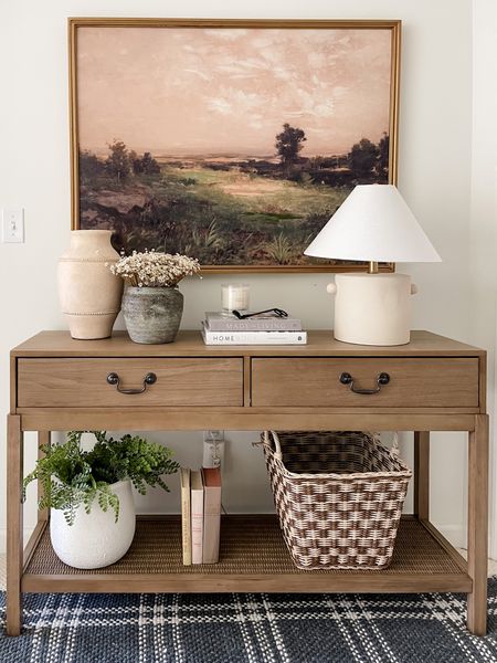 Console table & large landscape art: love this combination to fill a space! 

#LTKhome #LTKstyletip
