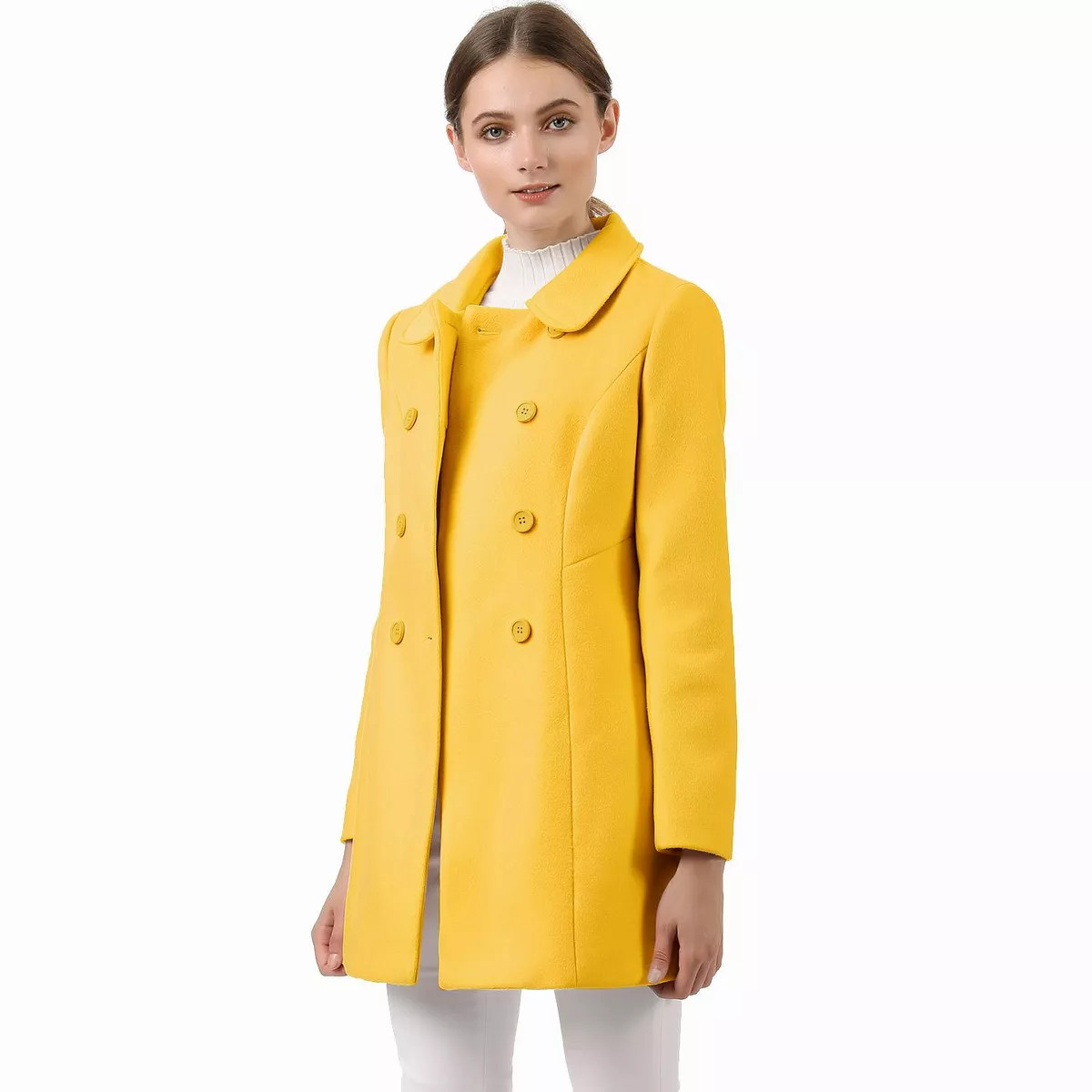 INSPIRE CHIC Women's Peter Pan Collar Double Breasted Long Trench Winter Pea Coat Mustard Yellow ... | Target
