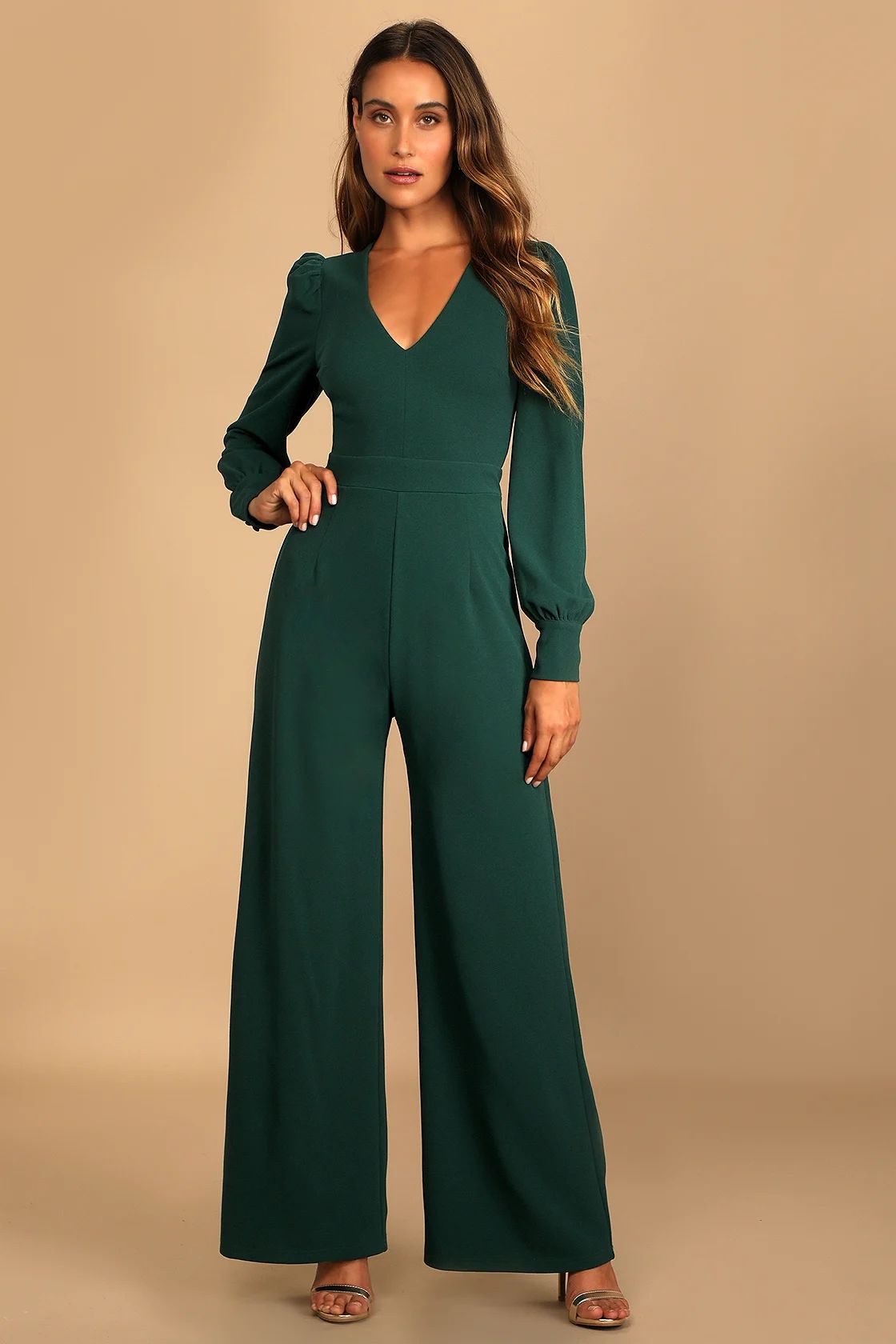 Celebrating Romance Emerald Green Long Sleeve Wide-Leg Jumpsuit | Lulus (US)