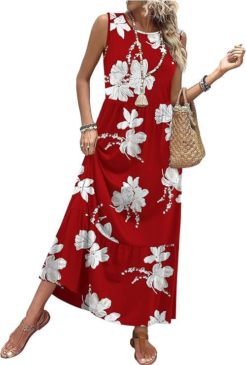 WIHOLL Summer Dresses for Women 2026 Casual Sleeveless Maxi Dress Long Flowy A Line Sundresses Be... | Amazon (US)