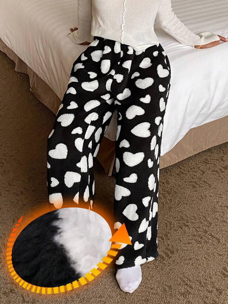Women's Plush Bear Print Full-Print Straight Leg Fluffy Cozy Sleep Pants | SHEIN