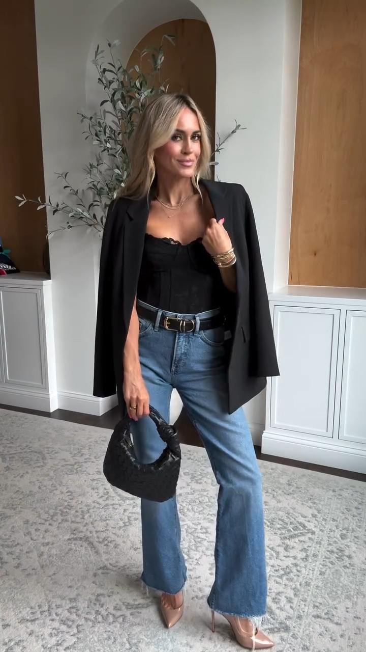 Jeans and a cute top will always be my go to! Add an oversized blazer over the shoulders to elevate instantly! Love these split hem jeans - and how gorgeous is this lace corset top for date night? 

#datenightoutfit

#LTKgrwm #LTKootd #LTKmomlife