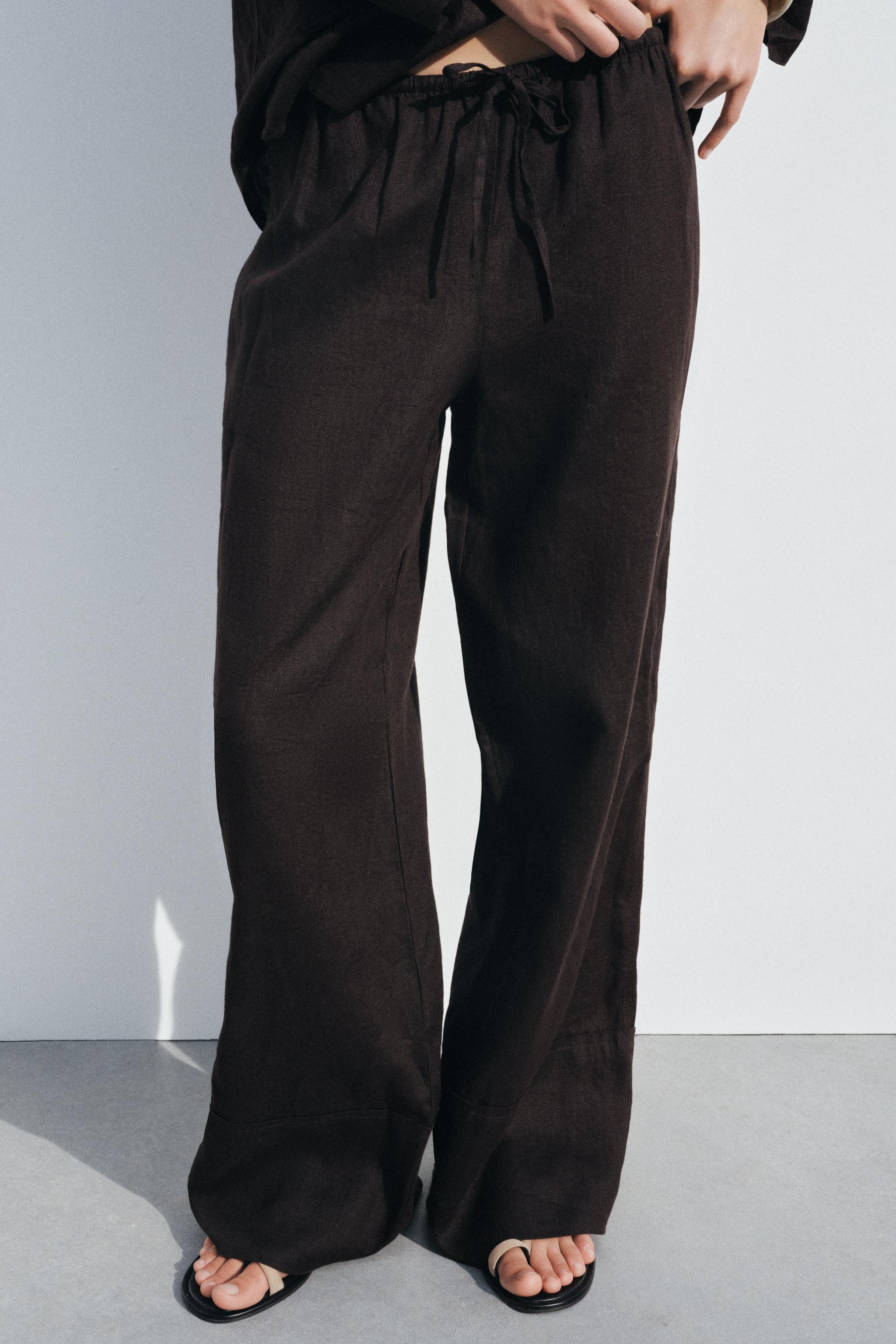 100% LINEN PALAZZO PANTS ZW COLLECTIONBrown+4 | Zara US