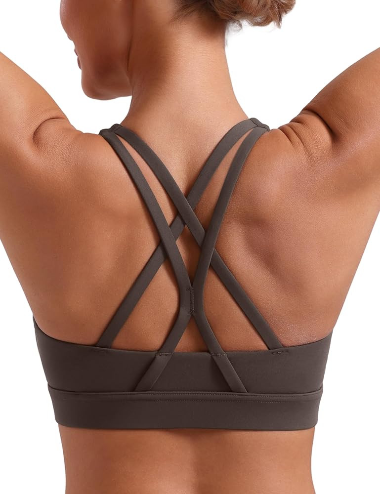 POSHDIVAH Women's Mid-Impact Sports Bra with Removable Padding - Criss Cross Back for Yoga, Runni... | Amazon (US)