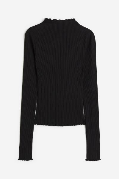 Ribbed Top with Overlocked Edges - Black - Ladies | H&M US | H&M (US + CA)