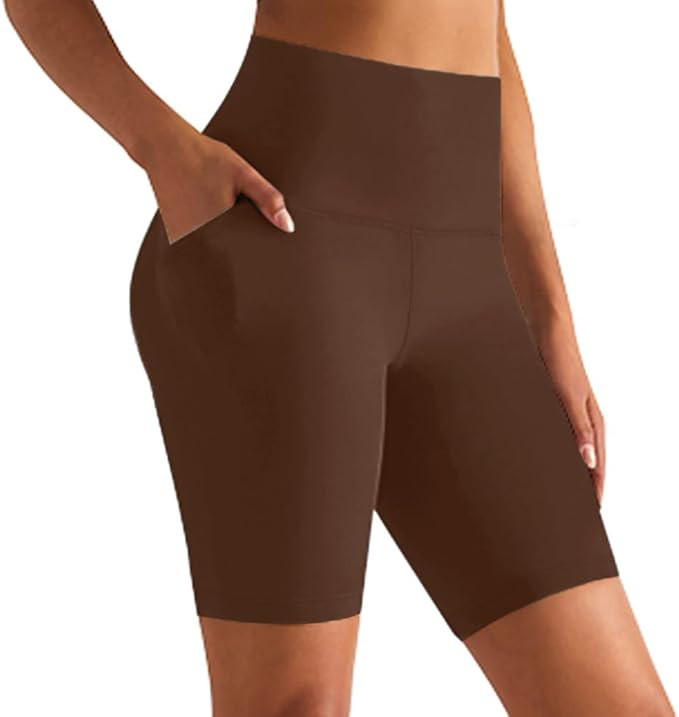 8'' Biker Shorts Women with Pockets - High Waisted Tummy Control Yoga Workout Running Gym Spandex... | Amazon (US)
