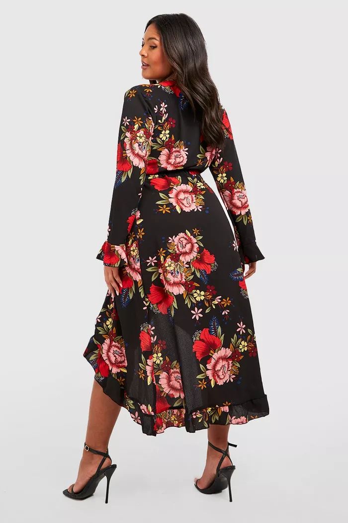 Plus Wrap Floral Midi Dress | boohoo (US & Canada)