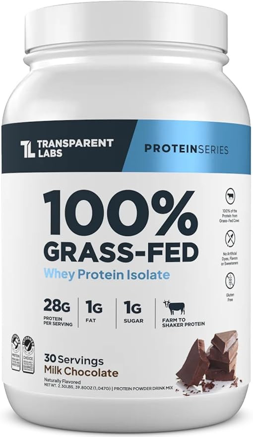 Transparent Labs Grass-Fed Whey Protein Isolate - Naturally Flavored, Gluten Free Whey Protein Po... | Amazon (US)