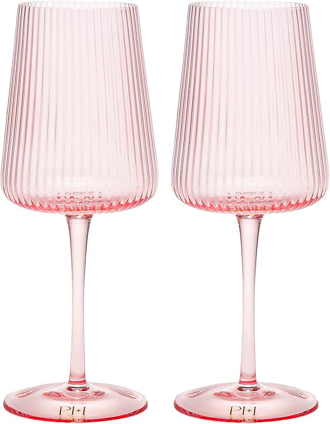 Paris Hilton Ribbed Wine Glass Set, Elegant Fluted Glassware, Perfect for Red Wine or White Wine,... | Amazon (US)