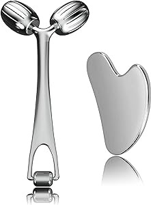 Face Massager, Metal Face Roller Gua Sha Massage Tool for Face Neck Eye Body Skin Care, Facial Ro... | Amazon (US)