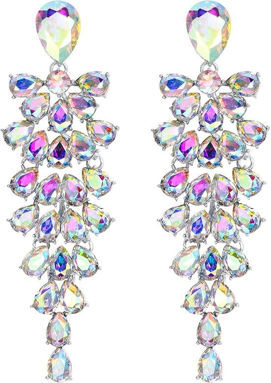BriLove Women's Wedding Bridal Dangle Earrings Crystal Multi-Layer Teardrop Cluster Bling Earring... | Amazon (US)