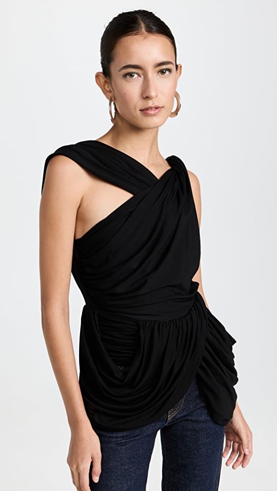 pushBUTTON Black Twisted Draping Sleeveless Top | SHOPBOP | Shopbop