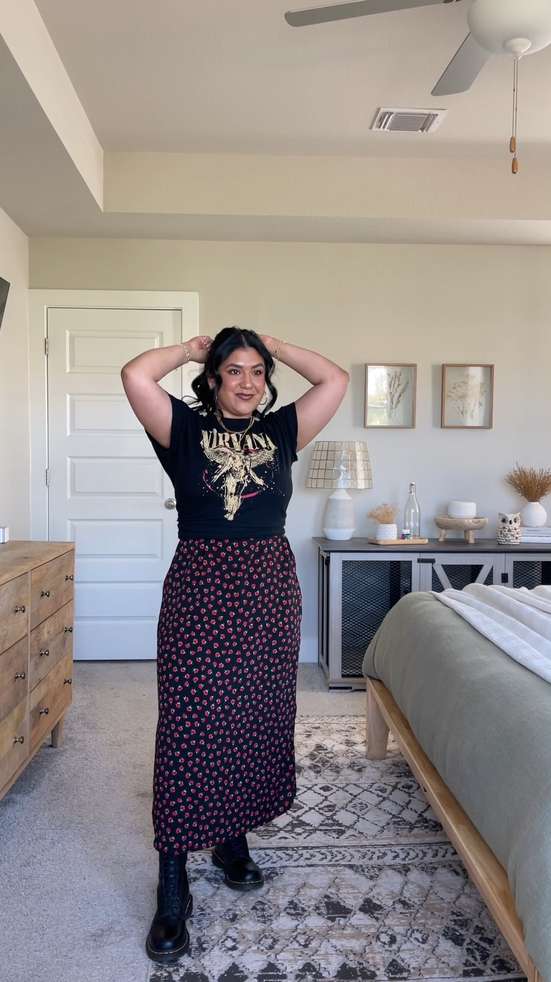 SIZING: I’m 5’1”, size 10-12 (more often a 12)⁣ // DRESS: I sized up to an XL for a looser fit around my hips and thighs. If you’re thick and curvy like me, size up one! The straps are adjustable.⁣ // NIRVANA TEE: XL but could’ve done the L  // WHITE BUTTON-UP: size L, this already has an oversized fit so stick with your true size! // Also linking my jewelry and the strapless bra I’m wearing.⁣ 

#LTKMidsize #LTKPetite #LTKFindsUnder50