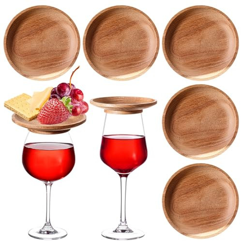 Mumufy 8 Pcs 4" Acacia Wood Wine Glass Charcuterie Topper Wine Glass Topper Plate Mini Charcuterie Board for Valentine's Day Family Gatherings Bars Restaurants | Amazon (US)