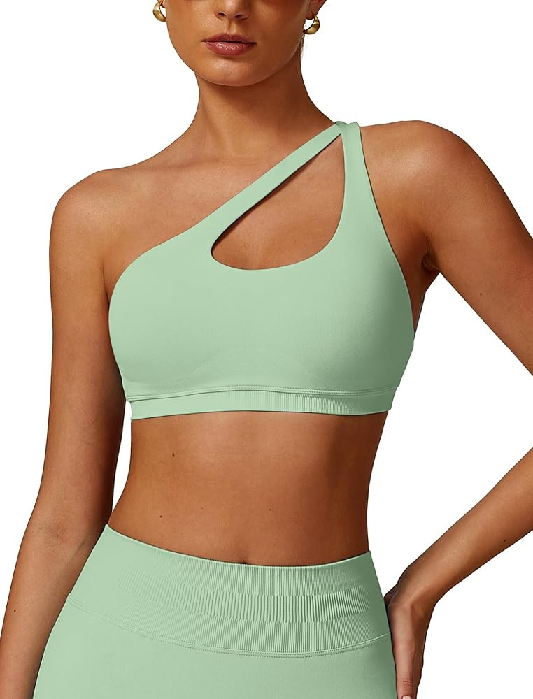 ABOIW Womens Seamless One Shoulder Sports Bra Cutout Adjustable Strap Asymmetric Padded Workout C... | Amazon (US)