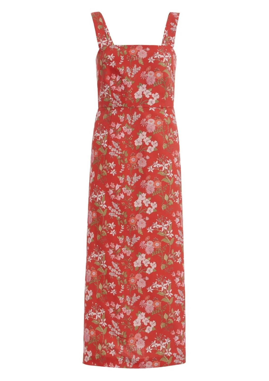 Long Slip Dress in Red with Pink Floral | Over The Moon