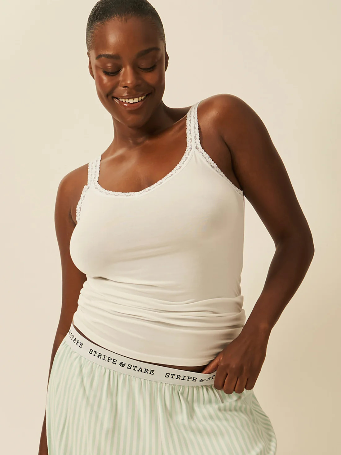 Lace Cami - White | Sustainable TENCEL™ Tank Top | Stripe and Stare