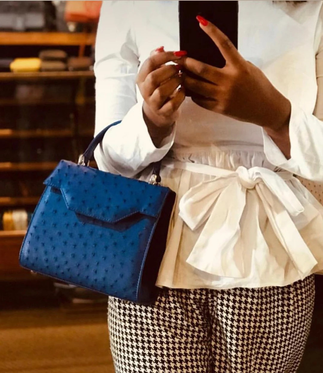 Genuine Ostrich Top Handle Handbag-blue - Etsy | Etsy (US)