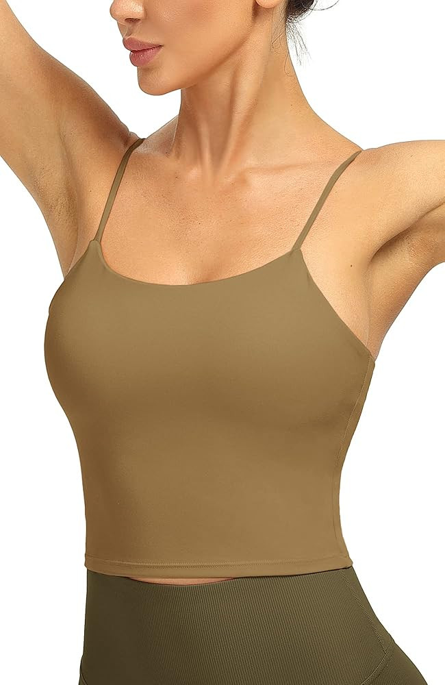 icyzone Padded Workout Tank Tops for Women, Strappy Athletic Yoga Crop Tops with Built in Bra, Lo... | Amazon (US)