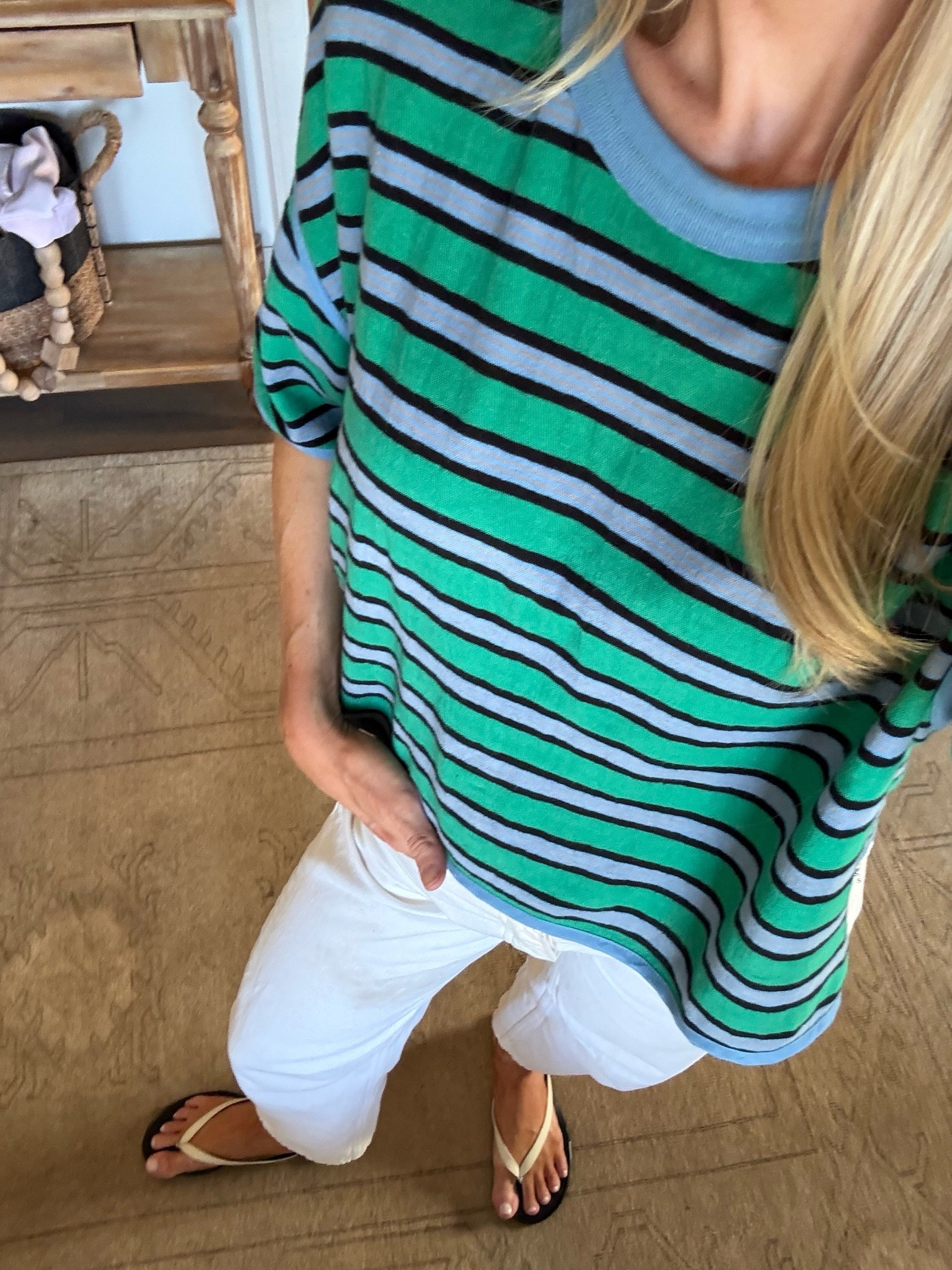 Striped free people too - XS
Cream barrel denim - 23 (size down they run large) 

White and black flip flops / spring outfits / summer outfits

#LTKootd #LTKxMadewell #LTKgrwm