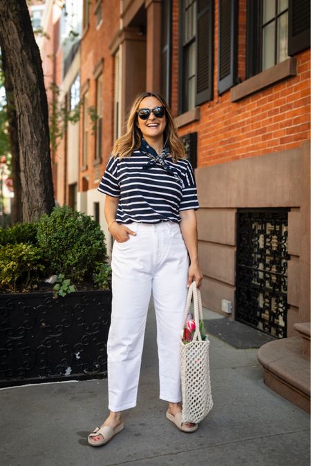 Red, white, and CUTE 

4th of July Outfit inspo with white jeans, a striped scarf, and a cute little neck tie as your third piece! 

#LTKstyletip #LTKSeasonal #LTKunder100