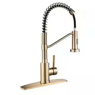 FORIOUS Pull Down Sprayer with Kitchen Faucet Single Handle Kitchen Sink Faucet Gold in Kitchen H... | The Home Depot