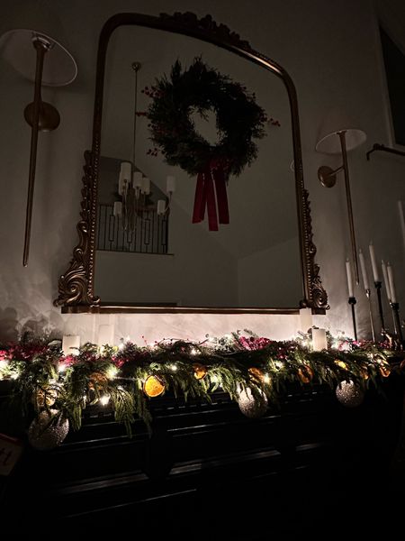 Oranges garland, norfolk pine, wreath, velvet ribbon, mirror, holiday decor, mantle decor, Christmas decorration

#LTKSeasonal #LTKHoliday #LTKhome