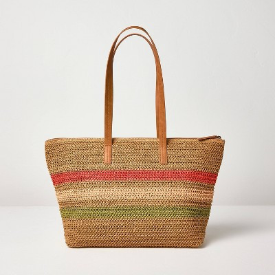 Woven Tote Beach Bag Striped Red/Cream/Green - Hearth & Hand™ with Magnolia | Target
