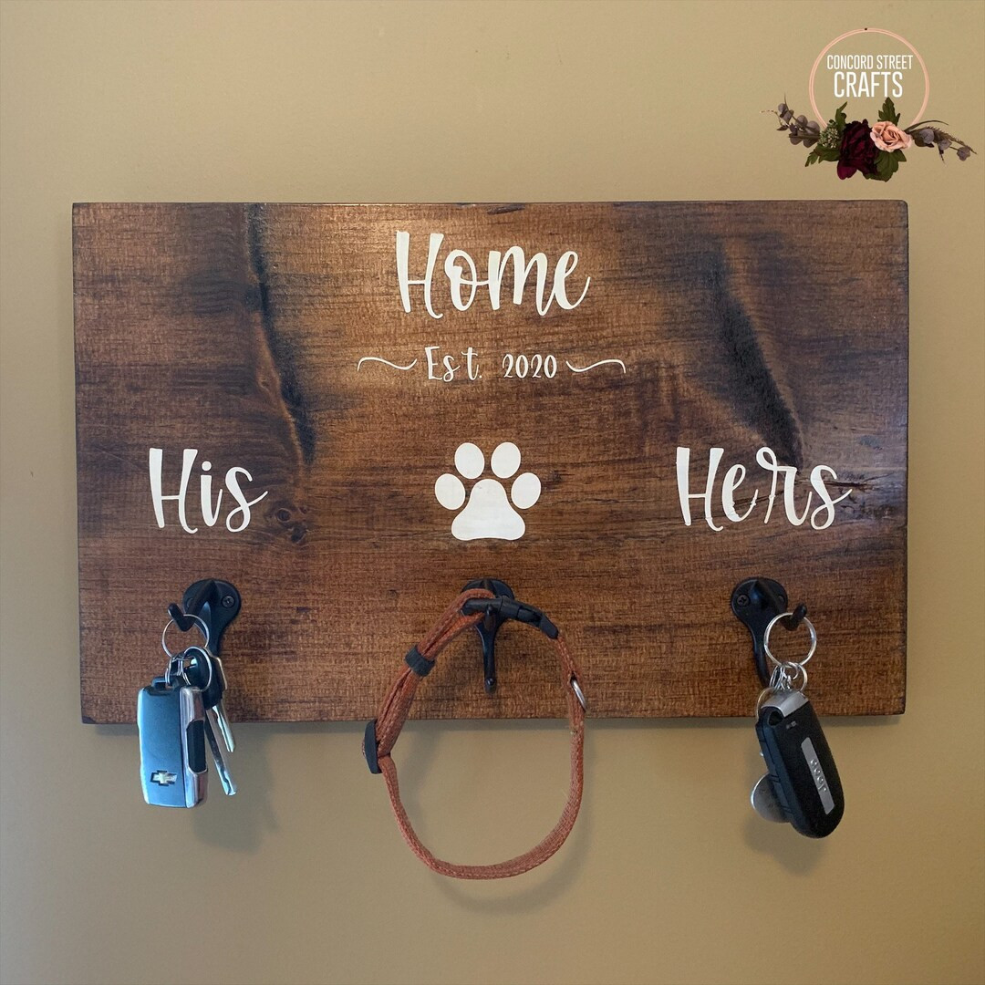 Dog  Key and Leash Holder | His Hers | Mr Mrs | Ours | Paw Print | Dog Parents | Entryway Key Hoo... | Etsy (US)