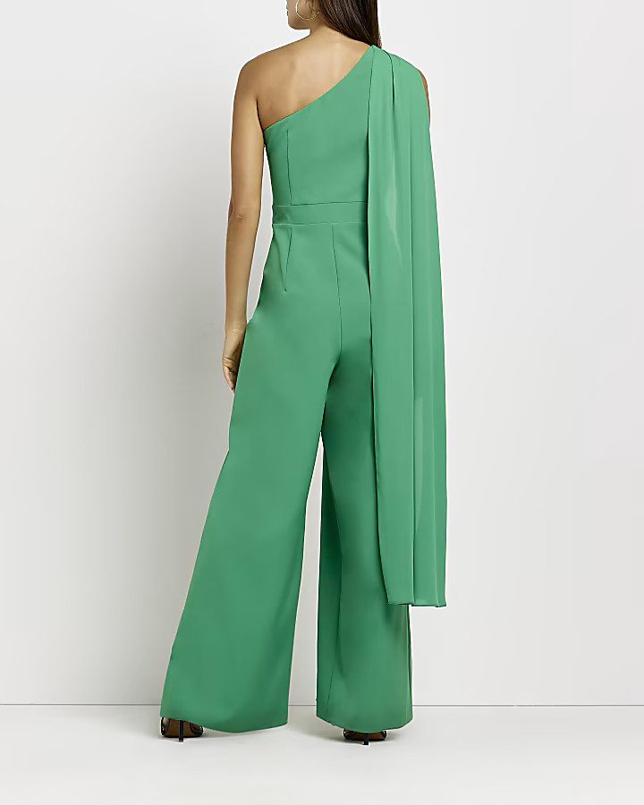 Green one shoulder jumpsuit | River Island (UK & IE)