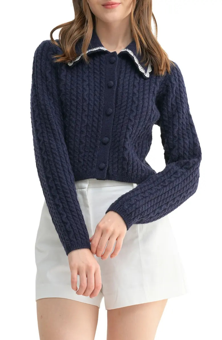 Lace Trim Collar Cable Stitch Cardigan | Nordstrom