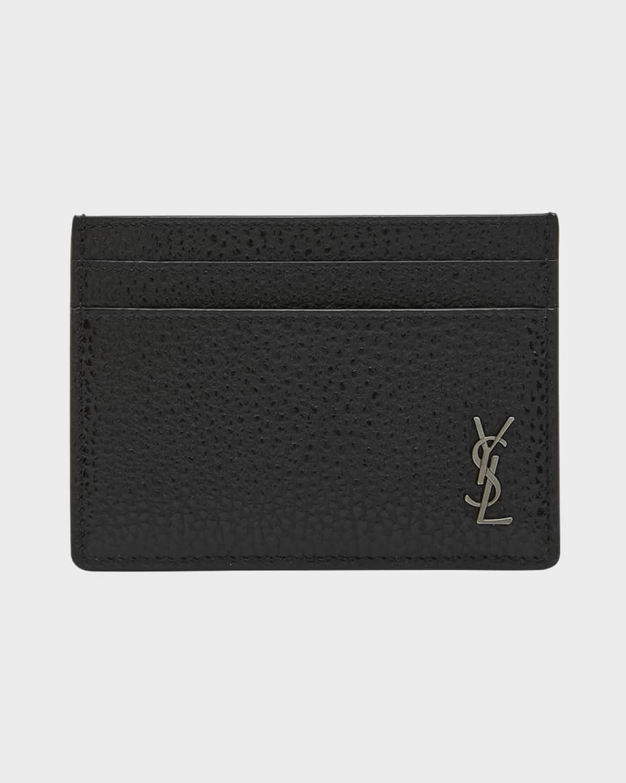 Saint Laurent Men's Tiny Cassandre Pebbled Leather Card Case | Neiman Marcus