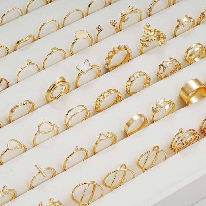 24pcs Simple Faux Pearl Heart & Butterfly Ring Set For Women, Perfect For Vacation, Dating, Daily... | SHEIN