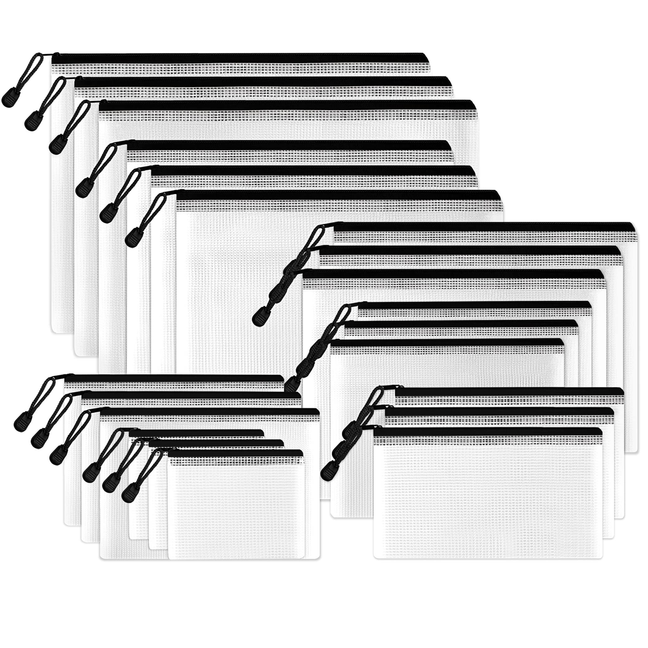 SUNEE Multisize Mesh Zipper Pouches (Black, 21 Packs), Water-Resistant Zip Bag for School Office ... | Amazon (US)