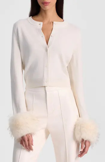 Alice + Olivia Dollie Faux Fur Cuff Wool Cardigan | Nordstrom | Nordstrom