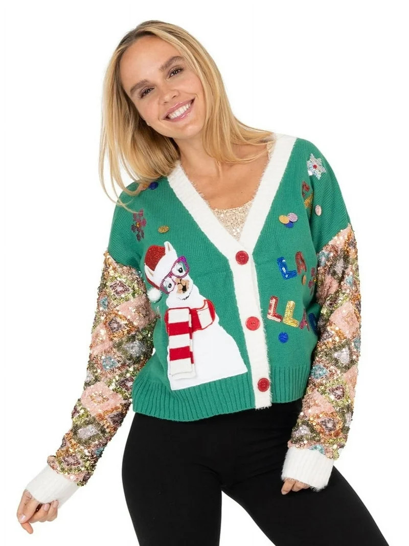 Jollidays Women's Fa La La Llama Sequin Sleeve Christmas Cardigan, Sizes S-XXL | Walmart (US)