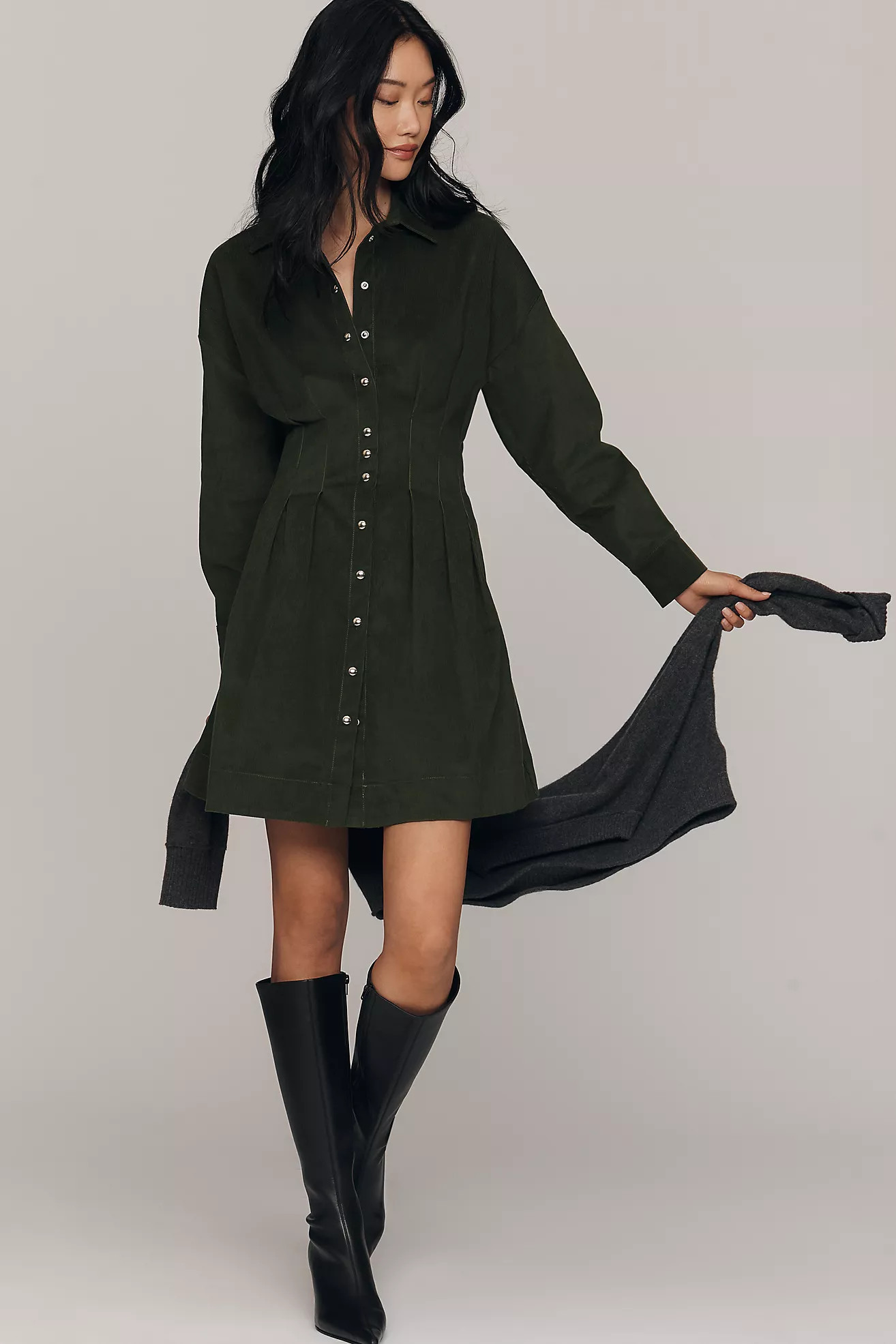 The Tobie Long-Sleeve Corduroy Mini Shirt Dress by Exquise | Anthropologie (US)