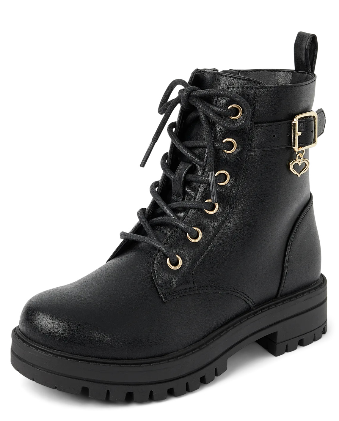 Girls Heart Charm Combat Boots - black | The Children's Place