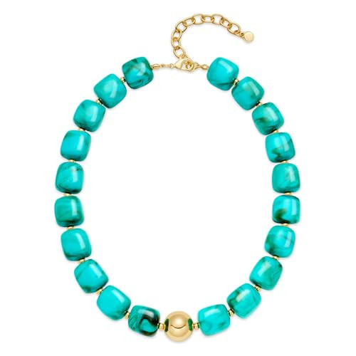 TENTMENTISE Chunky Necklaces for Women, Turquoise Beaded Necklace for Women Trendy, Gold Plated Chunky Turquoise Boho Choker Necklaces, Womens Summer Beach Jewelry Gifts for Vacation Holiday | Amazon (US)