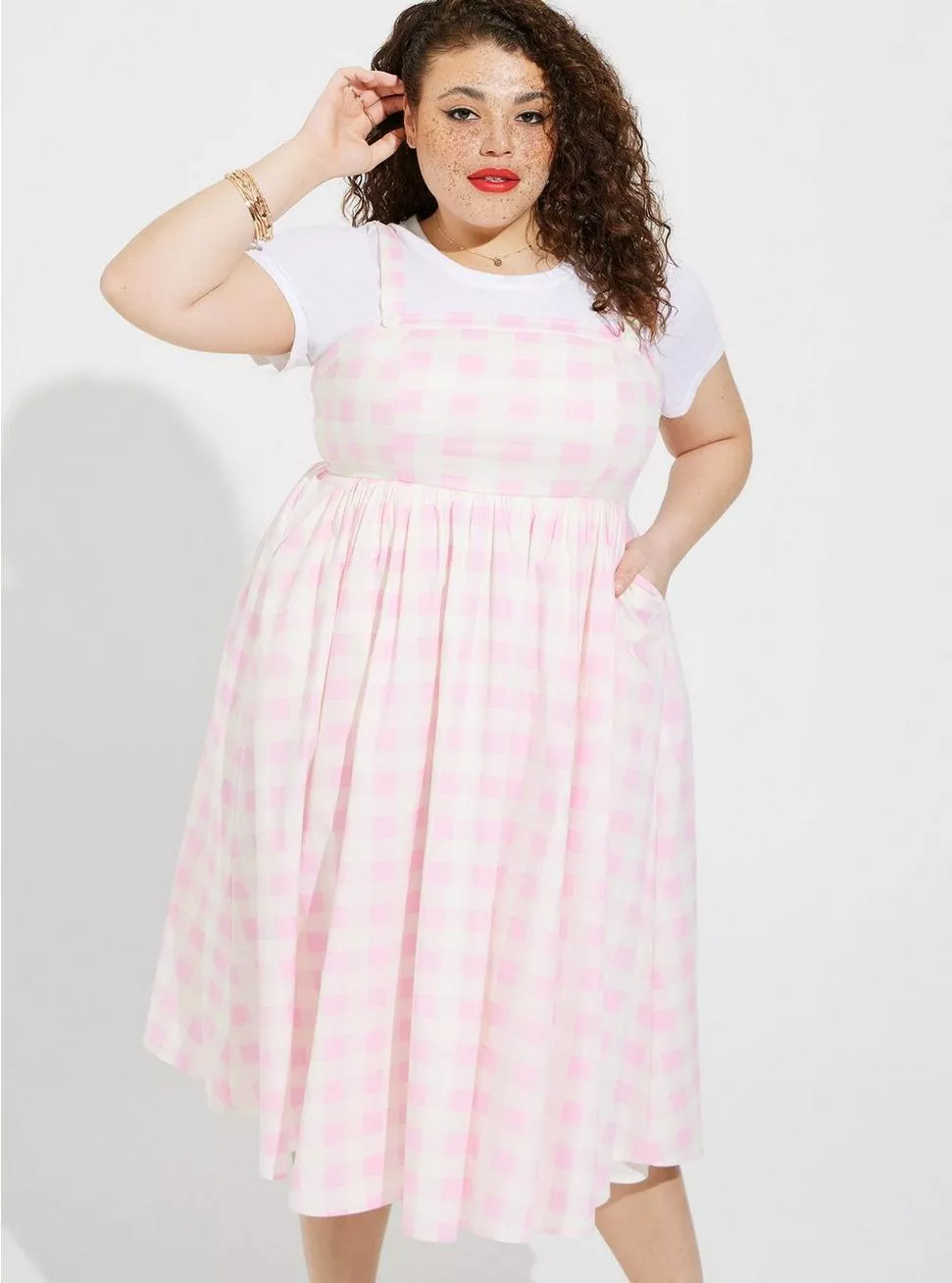 Pink gingham dress plus on sale size