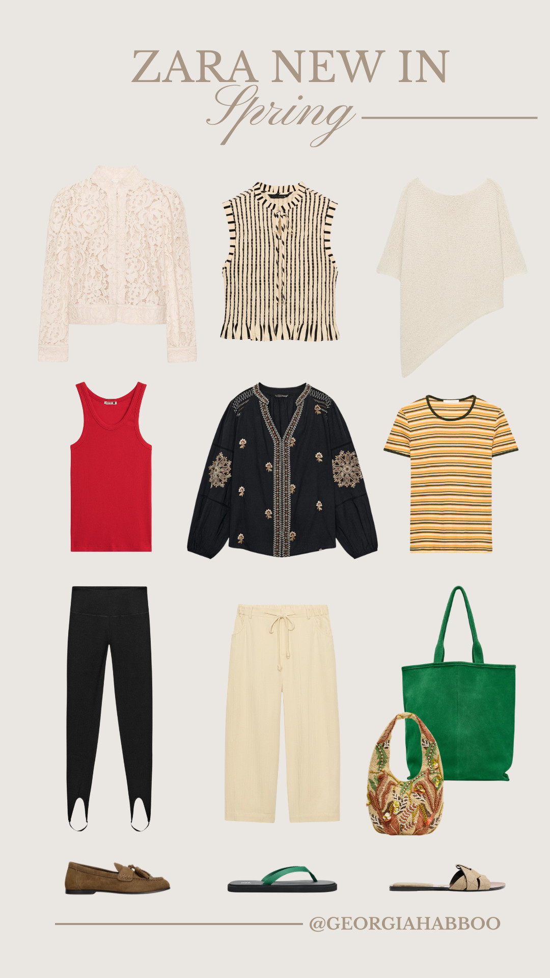 Zara New In Spring Edit
Spring Colours, Spring outfit Inspo, Suede Loafers, Striped Tee, Lace Top, Summer Outfit inspo, summer accessories 

 #LTKspring #LTKsummer #LTKeurope