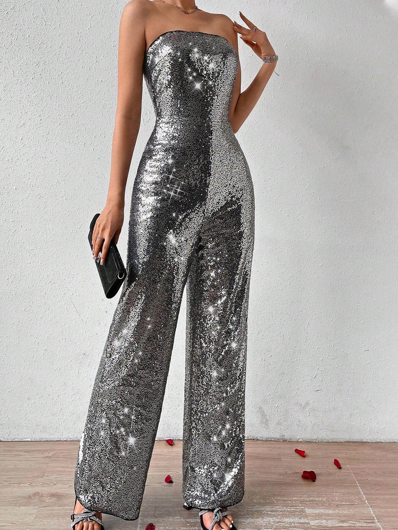 SHEIN Privé Women'S Sequined Tube Top Jumpsuit | SHEIN